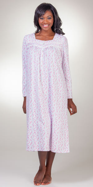 Cotton Nightgowns - Eileen West Jersey Knit Long Sleeve Night Gowns