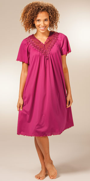 Nylon Shadowline Sleepwear - Waltz Flutter Sleeve Wine Nightgowns