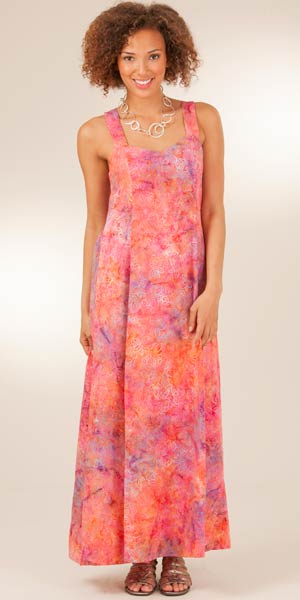 Bali Batiks Sweetheart Maxi Dresses - Sleeveless Coral Sundresses