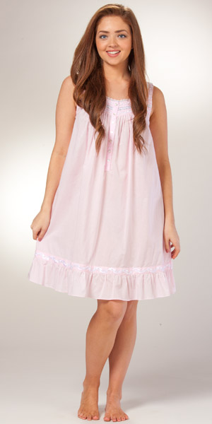 Nightgown by Eileen West - Pink Sleeveless Short Nightgown In Cotton Lawn