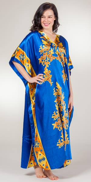 Women's Kaftan Loungers - Satin Charmeuse One Size Caftan - Tiki Sapphire