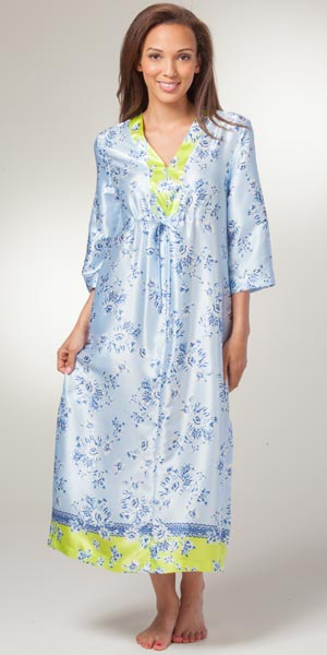 Oscar de la Renta Zip Front Caftan - Drawstring Tie Blue Lounger